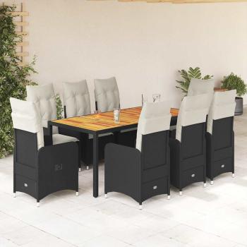 ARDEBO.de - 9-tlg. Garten-Bistro-Set mit Kissen Schwarz Poly Rattan