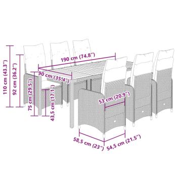 9-tlg. Garten-Bistro-Set mit Kissen Schwarz Poly Rattan