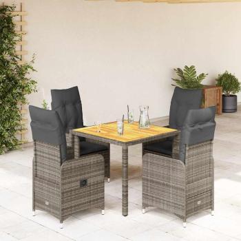 ARDEBO.de - 5-tlg. Garten-Bistro-Set mit Kissen Grau Poly Rattan