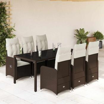 ARDEBO.de - 7-tlg. Garten-Bistro-Set mit Kissen Braun Poly Rattan