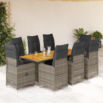 ARDEBO.de - 9-tlg. Garten-Bistro-Set mit Kissen Grau Poly Rattan