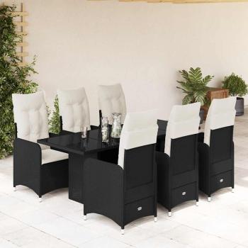 ARDEBO.de - 7-tlg. Garten-Bistro-Set mit Kissen Schwarz Poly Rattan
