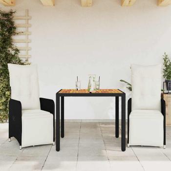 ARDEBO.de - 3-tlg. Garten-Bistro-Set mit Kissen Schwarz Poly Rattan