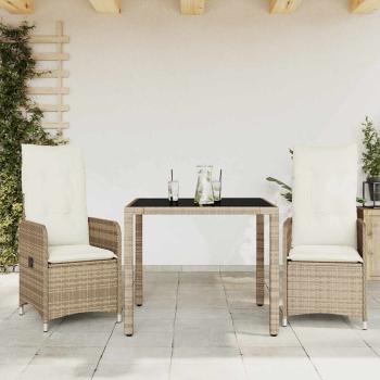 ARDEBO.de - 3-tlg. Garten-Bistro-Set mit Kissen Beige Poly Rattan