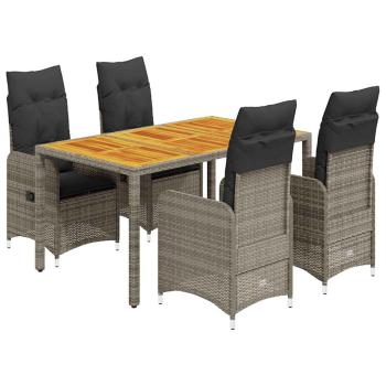 ARDEBO.de - 5-tlg. Garten-Bistro-Set mit Kissen Grau Poly Rattan