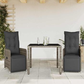 ARDEBO.de - 3-tlg. Garten-Bistro-Set mit Kissen Grau Poly Rattan