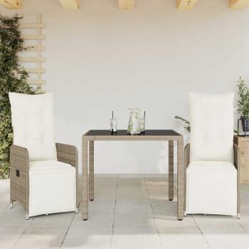 ARDEBO.de - 3-tlg. Garten-Bistro-Set mit Kissen Braun Poly Rattan