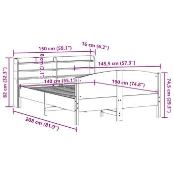 Massivholzbett ohne Matratze Weiß 140x190 cm Kiefernholz