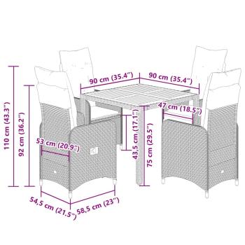 5-tlg. Garten-Bistro-Set mit Kissen Beige Poly Rattan