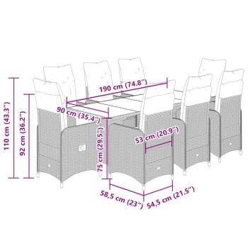 9-tlg. Garten-Bistro-Set mit Kissen Beige Poly Rattan