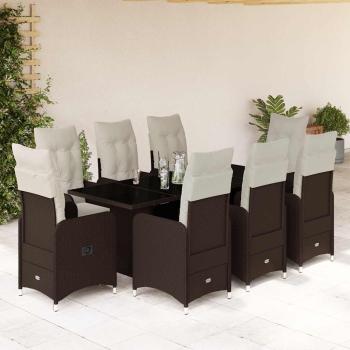 ARDEBO.de - 9-tlg. Garten-Bistro-Set mit Kissen Braun Poly Rattan