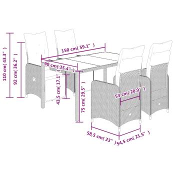 5-tlg. Garten-Bistro-Set mit Kissen Grau Poly Rattan