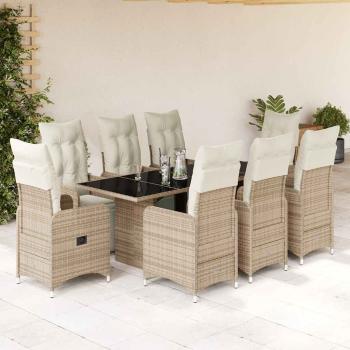 ARDEBO.de - 9-tlg. Garten-Bistro-Set mit Kissen Braun Poly Rattan