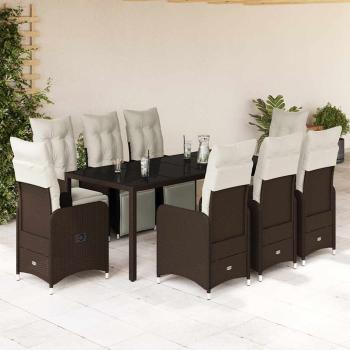ARDEBO.de - 9-tlg. Garten-Bistro-Set mit Kissen Braun Poly Rattan