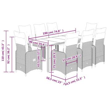 9-tlg. Garten-Bistro-Set mit Kissen Braun Poly Rattan