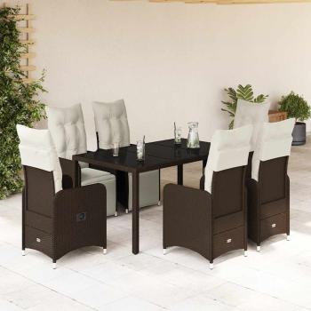 ARDEBO.de - 7-tlg. Garten-Bistro-Set mit Kissen Braun Poly Rattan