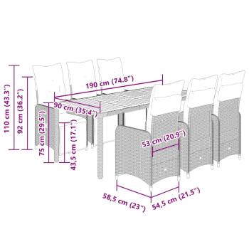 7-tlg. Garten-Bistro-Set mit Kissen Schwarz Poly Rattan