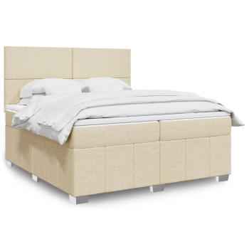 ARDEBO.de - Boxspringbett mit Matratze Creme 200x200 cm Stoff