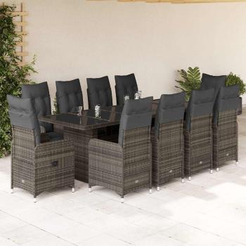 ARDEBO.de - 11-tlg. Garten-Bistro-Set mit Kissen Grau Poly Rattan