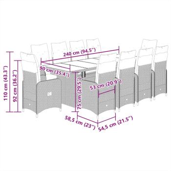 11-tlg. Garten-Bistro-Set mit Kissen Grau Poly Rattan