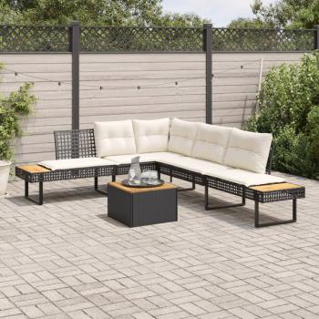 2-tlg. Garten-Sofagarnitur mit Kissen Schwarz Poly Rattan