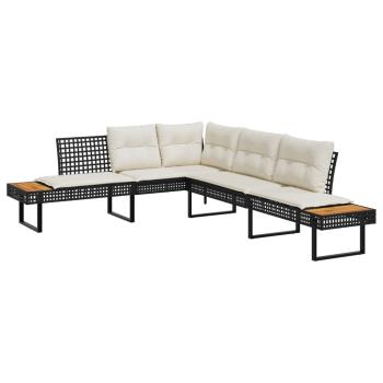 2-tlg. Garten-Sofagarnitur mit Kissen Schwarz Poly Rattan