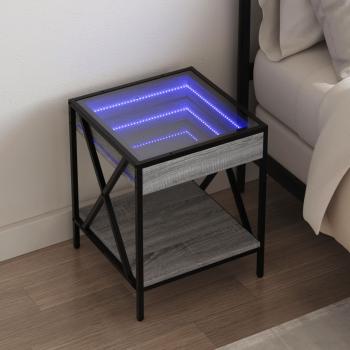 ARDEBO.de - Nachttisch mit Infinity-LED Grau Sonoma 40x40x49 cm