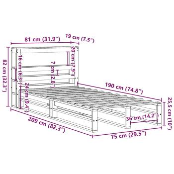 Massivholzbett ohne Matratze Wachsbraun 75x190 cm Kiefernholz