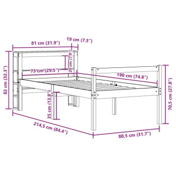 Bettgestell mit Kopfteil ohne Matratze Wachsbraun 75x190 cm