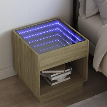 ARDEBO.de - Nachttisch mit Infinity-LED Sonoma-Eiche 50x50x50 cm
