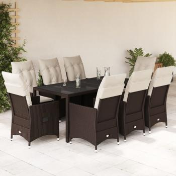 ARDEBO.de - 9-tlg. Garten-Essgruppe mit Kissen Braun Poly Rattan