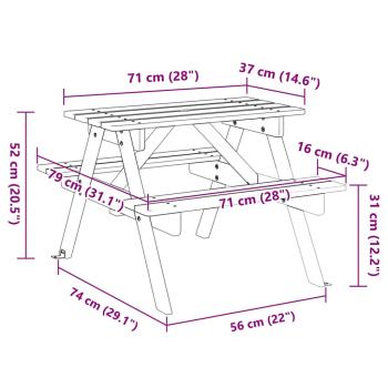 ARDEBO.de - Picknicktisch für 4 Kinder mit Schirmloch Massivholz Tanne
