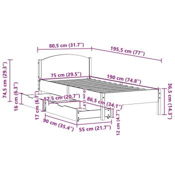 Massivholzbett ohne Matratze Wachsbraun 75x190 cm Kiefernholz