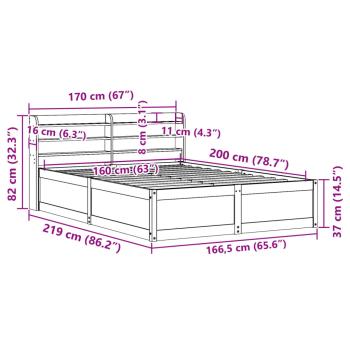 Massivholzbett mit Kopfteil Wachsbraun 160x200 cm Kiefer