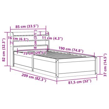 Massivholzbett mit Kopfteil Wachsbraun 75x190 cm Kiefer