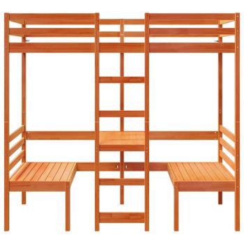 Hochbett mit Schreibtisch & Stühlen Braun 90x200 cm Kiefernholz