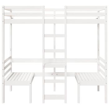 Hochbett mit Schreibtisch & Stühlen Weiß 80x200 cm Kiefernholz