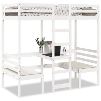 ARDEBO.de - Hochbett mit Schreibtisch & Stühlen Weiß 90x190 cm Kiefernholz