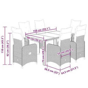 7-tlg. Garten-Bistro-Set mit Kissen Schwarz Poly Rattan