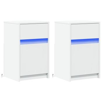 Nachttische mit LED-Leuchten 2 Stk. Weiß Holzwerkstoff