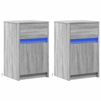 ARDEBO.de - Nachttische mit LED-Leuchten 2 Stk. Grau Sonoma Holzwerkstoff