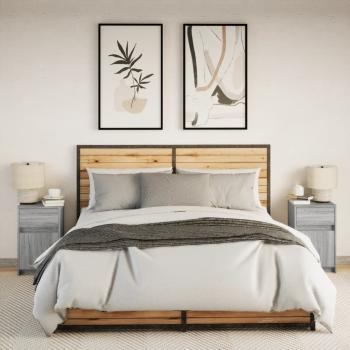 Nachttische mit LED-Leuchten 2 Stk. Grau Sonoma Holzwerkstoff