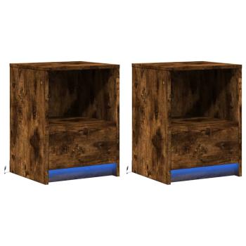 Nachttische mit LED-Leuchten 2 Stk. Räuchereiche Holzwerkstoff