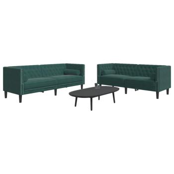 ARDEBO.de - 2-tlg. Chesterfield-Sofa-Set mit Nackenrollen Dunkelgrün Samt