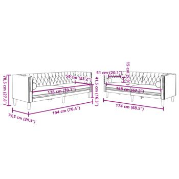 2-tlg. Chesterfield-Sofa-Set mit Nackenrollen Hellgrau Samt