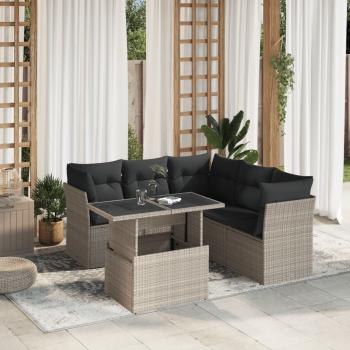 ARDEBO.de - 6-tlg. Garten-Sofagarnitur mit Kissen Hellgrau Poly Rattan