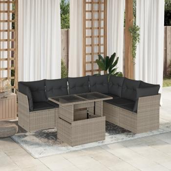 ARDEBO.de - 7-tlg. Garten-Sofagarnitur mit Kissen Hellgrau Poly Rattan