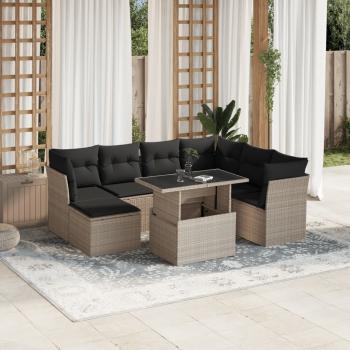 ARDEBO.de - 8-tlg. Garten-Sofagarnitur mit Kissen Hellgrau Poly Rattan