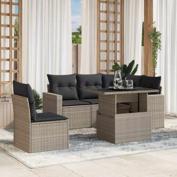 ARDEBO.de - 6-tlg. Garten-Sofagarnitur mit Kissen Hellgrau Poly Rattan