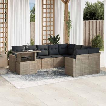 ARDEBO.de - 10-tlg. Garten-Sofagarnitur mit Kissen Hellgrau Poly Rattan